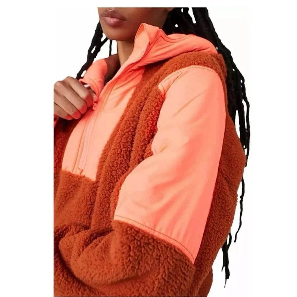 Free People Lead The Pack 3/4 Zip Teddy Pullover Jacket